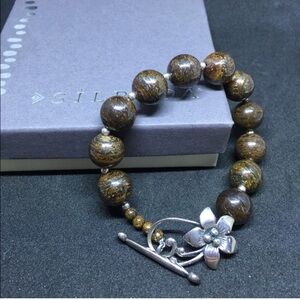 Silpada Bronzite Bracelet with Sterling Silver Floral Toggle Clasp